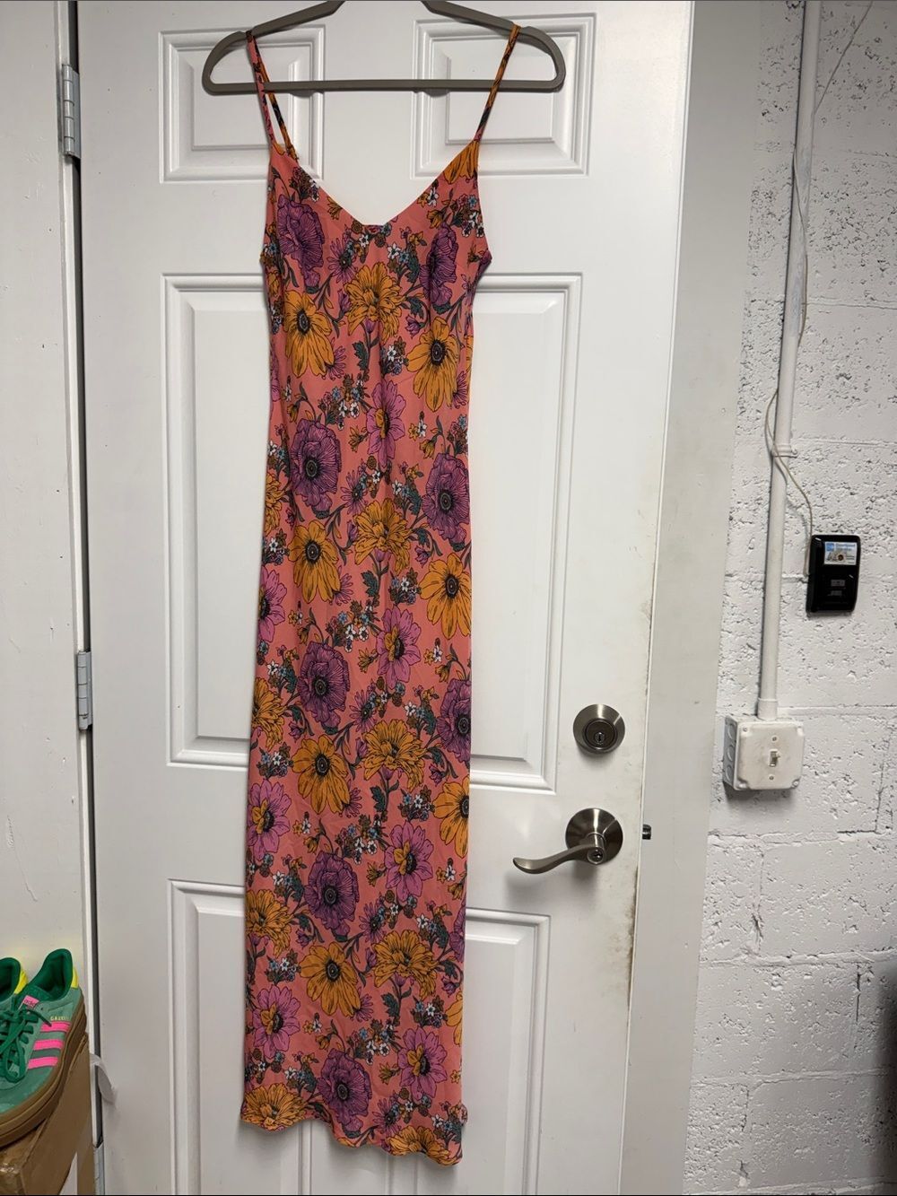 AUDREY Floral Orange Dress Slip Maxi Small NEVER WORN Adjustable Spaghetti Strap